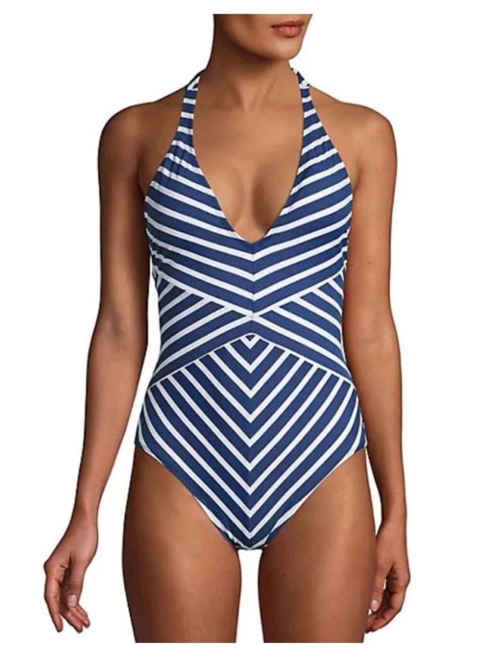 Lauren Ralph Lauren Nautical Striped Halter One-Piece Swimsuit Size 10 Coastal